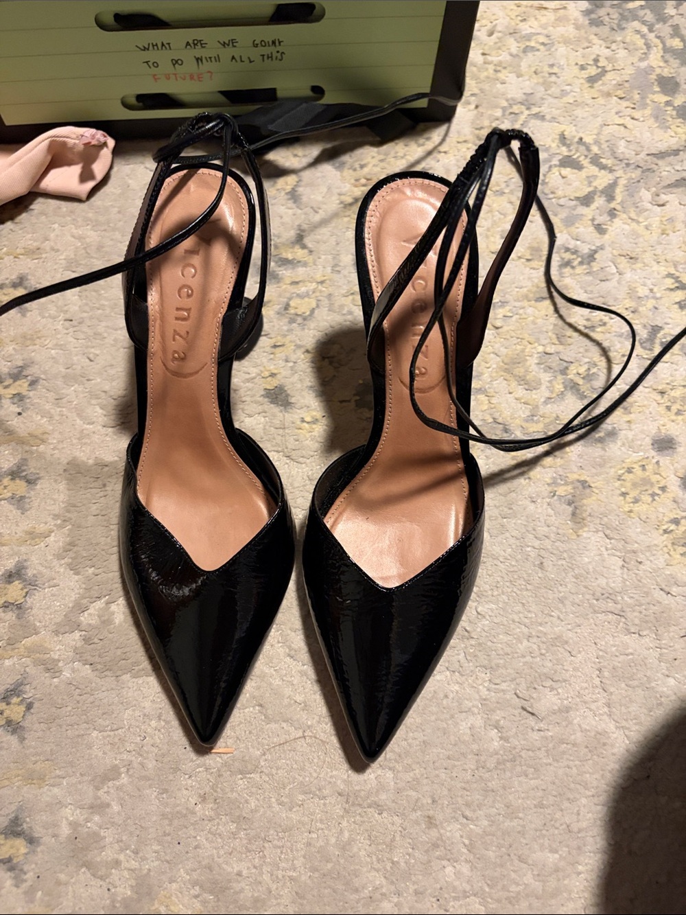 Cenza Black Pointed Toe Lace-Up Heels